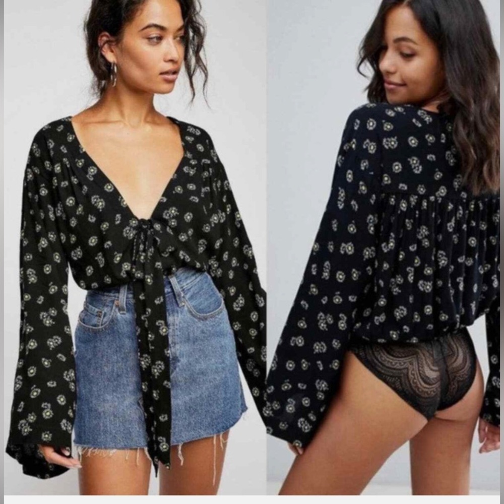 NWT Intimately Free People Black Floral Lace Bodysuit